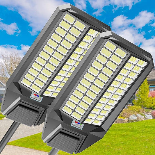 Ultra Bright Solar Street Light –12000W Solar Street Lights Outdoor with 300,000LM, IP66 Waterproof Dusk to Dawn with Remote Commercial & Industrial Floodlight for Parking Lots, Warehouses, Yard