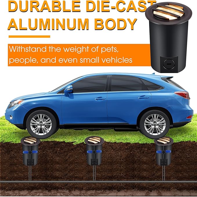 [6 Pack]CLOUDY BAY 9W Low Voltage Landscape Lights,LED Well Lights,Grated Top,12V-24V Waterproof Outdoor,2700K/3000K/3500K/4000K/5000K In Ground Lights for Fence Pathway Deck,Transformer Excluded - Aura Lighting