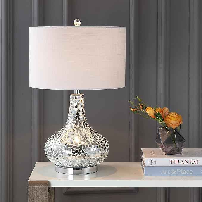JONATHAN Y JYL1056A Emilia 26" Mirrored Mosaic LED Table Lamp Contemporary Glam Bedside Desk Nightstand Lamp for Bedroom Living Room Office College Bookcase LED Bulb Included, Silver