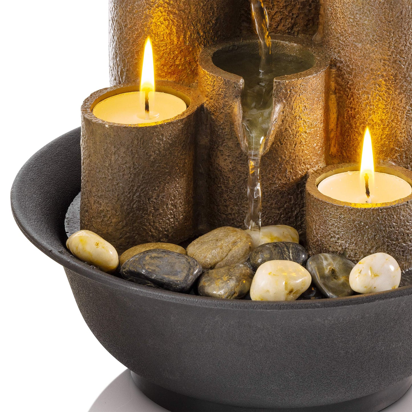 WCT202 Indoor Tabletop Tiered Water Fountain Featuring 3 Candles for Desktop and Table