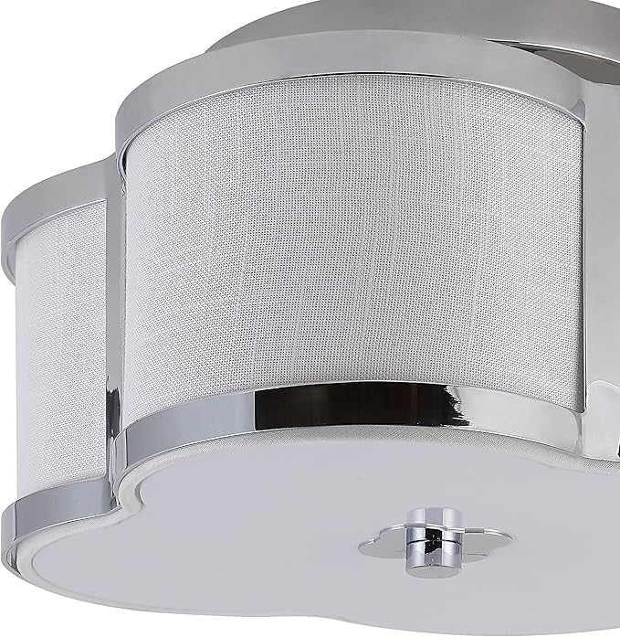 JONATHAN Y 13" Chrome Modern Scalloped LED Flush Mount Ceiling Light Fixture, White Linen Shade Quatrefoil Chandelier for Bedroom Living Room Kitchen Hallway Foyer JYL9507A