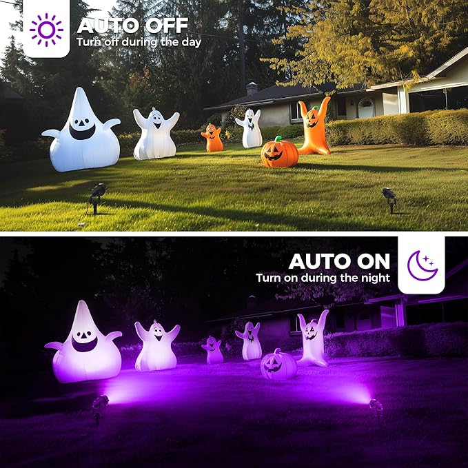L LOHAS LED Christmas Spotlight Outdoor, Purple Halloween Spot Lights for Yard, Auto On/Off 5W 120V Landscape Lighting for House, Holiday, Trees, Decoration, 450LM IP66 Waterproof, UL Listed, 2 Pack - Aura Lighting