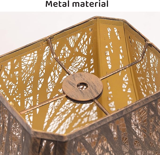 Metal Forests Lamp Shade,vintage Crafted rectangle lamp shade,decorative lamp shades,replacement buffet lamp shade,6.5" x 12"x 10" Inch lampshades for table lamp and floor lamps (Antique Bronze&Gold)