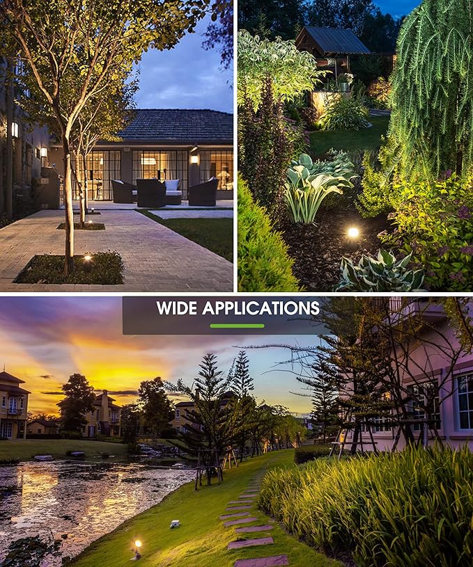 L LOHAS LED Outdoor Landscape Lighting, Auto On/Off 3000K Low Voltage Landscape Lighting, IP66 Waterproof Spot Lights for Yard, Outside, Garden, House, Pathway, Plant, Holiday Decor (6 Pack) - Aura Lighting
