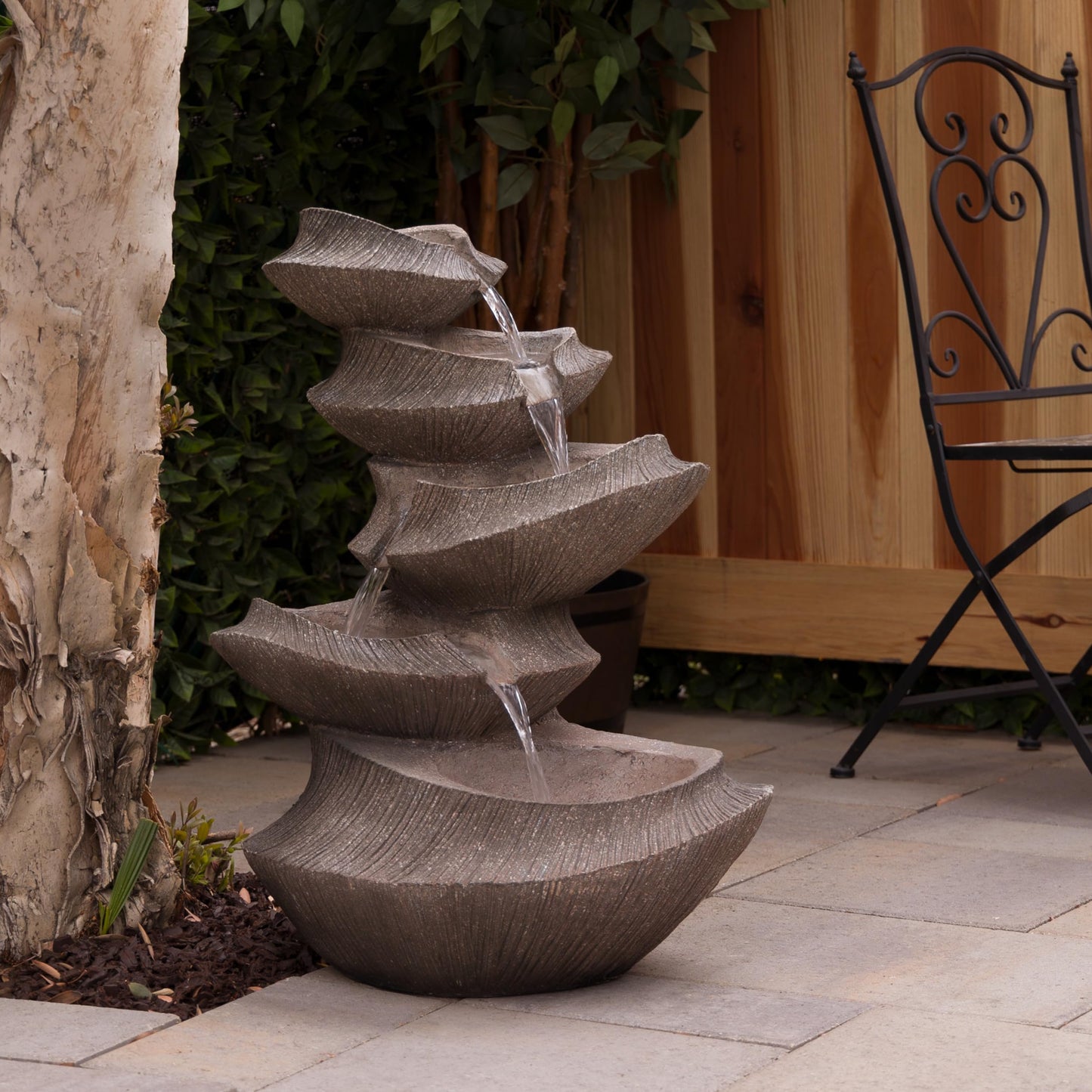 WIN1332L BR Outdoor Floor Tiered Basin Fountain with LED Lights