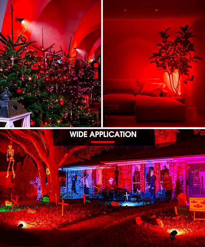 L LOHAS LED Christmas Spotlight Outdoor, Red Spot Lights for Yard, Auto On/Off 5W 120V Landscape Lighting for House, Holiday, Trees, Decoration, 450LM IP66 Waterproof, UL Listed, 2 Pack - Aura Lighting
