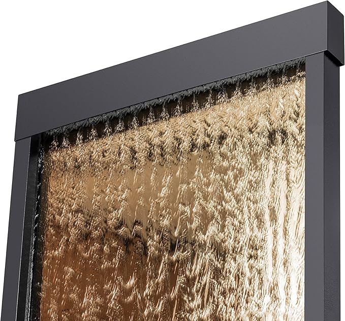 Alpine Corporation 72" Tall Indoor/Outdoor Mirror Waterfall Floor Fountain, LED Lights & River Stones, Elegant Bronze Finish for Home, Office, Patio & Entryway Decor