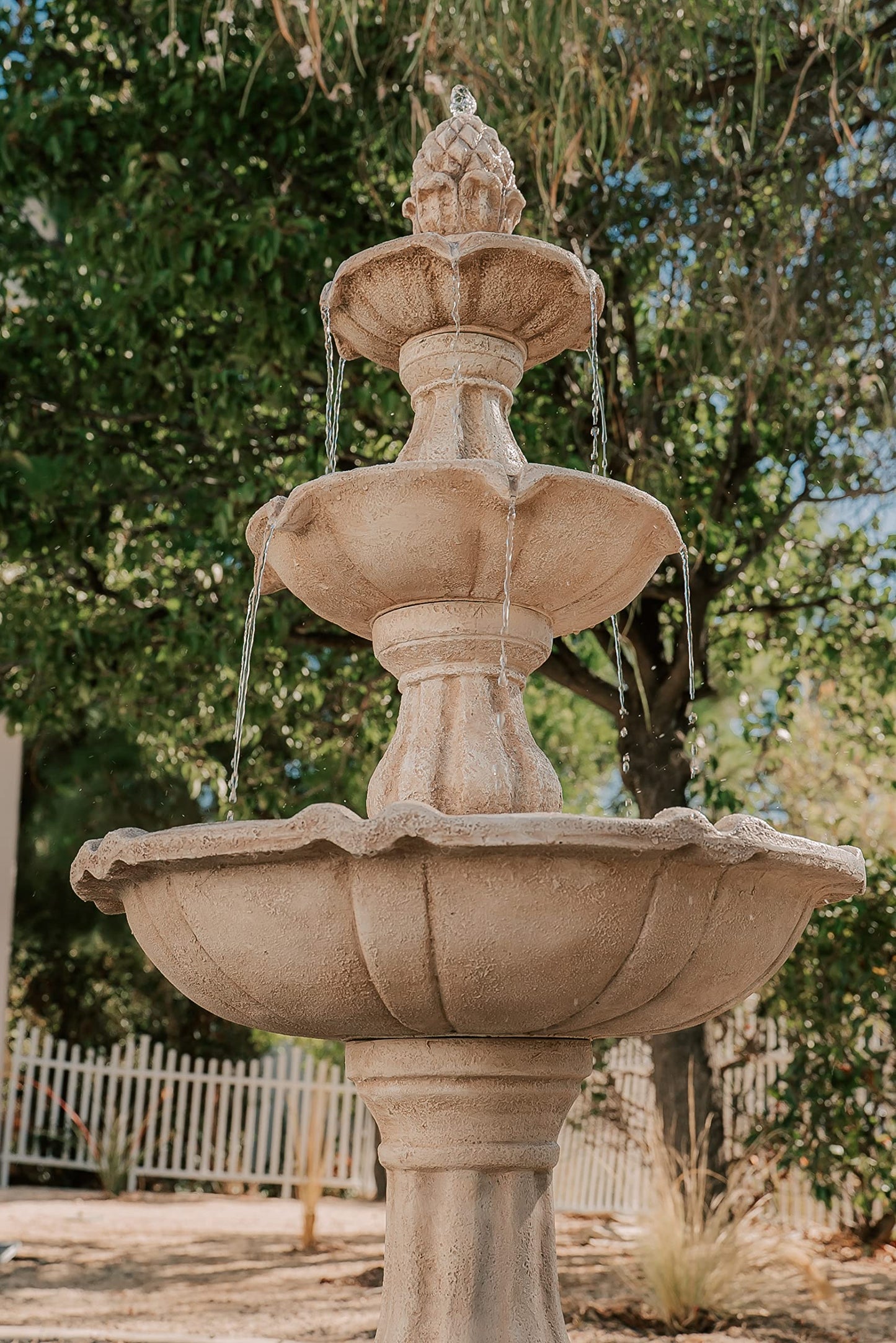 51" 3 Tier Outdoor Freestanding Waterfall Fountain with Pump and Pineapple Finial