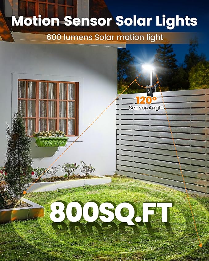 Clip On Solar Lights Outdoor, Motion Sensor Outdoor Lights, 92 LEDs 600LM Solar Fence Lights Outdoor Waterproof LED,Solar Lights for Fence, Deck, Gutter,Camping (2, Black-6000K)