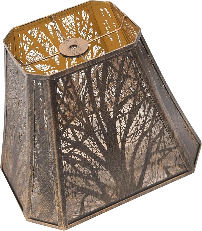 Metal Forests Lamp Shade,vintage Crafted rectangle lamp shade,decorative lamp shades,replacement buffet lamp shade,6.5" x 12"x 10" Inch lampshades for table lamp and floor lamps (Antique Bronze&Gold)