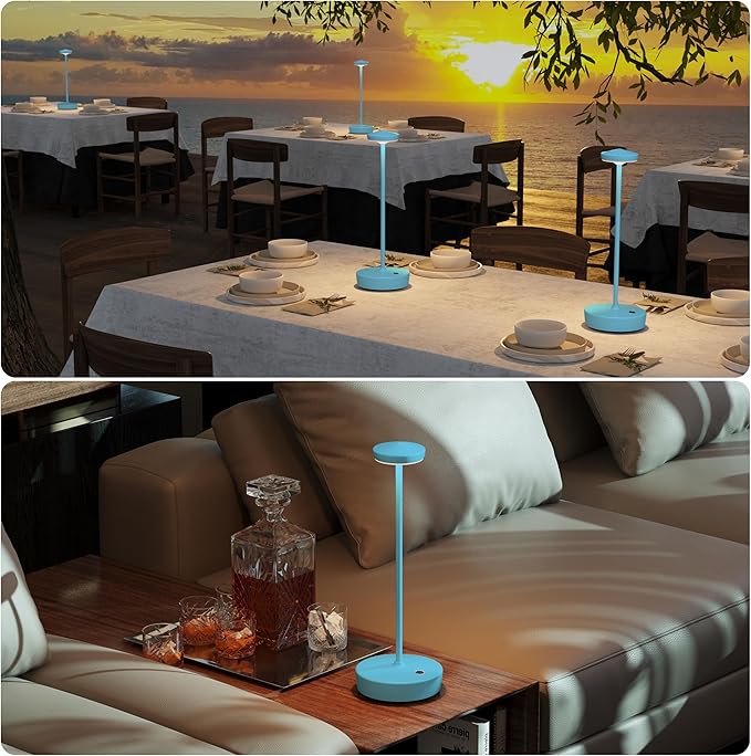 1 Pack Cordless Table Lamp Rechargeable - LED Battery Table Light with 3 Color Temperatures, Stepless Dimming, Waterproof Aluminum for Indoor Outdoor, Patio, Restaurant, Dinner (Blue)