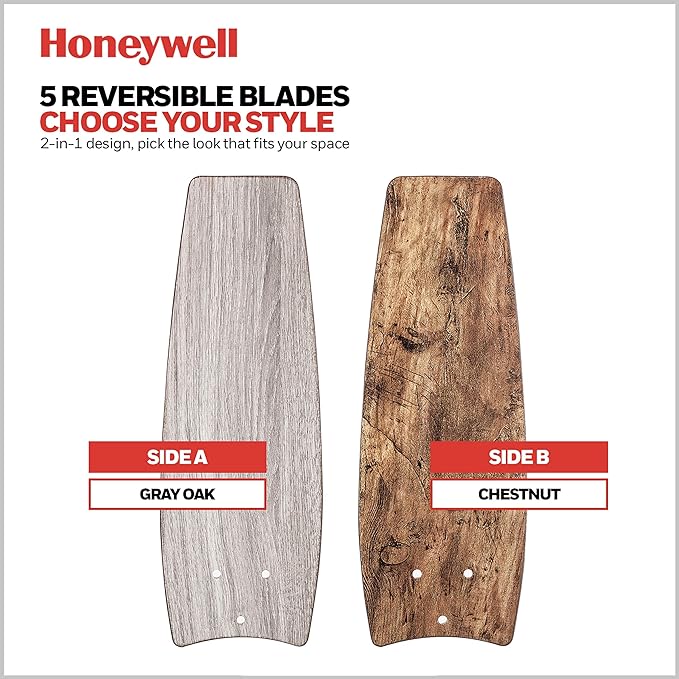 Honeywell Ceiling Fans Carmel Modern 48 Inch Ceiling Fan with Light, Remote Control Fan, LED Indoor Fan with 5 Blades, Gray Oak and Brown Chestnut Blade Finish Options, Silver (51627-01)