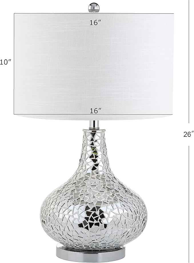 JONATHAN Y JYL1056A Emilia 26" Mirrored Mosaic LED Table Lamp Contemporary Glam Bedside Desk Nightstand Lamp for Bedroom Living Room Office College Bookcase LED Bulb Included, Silver