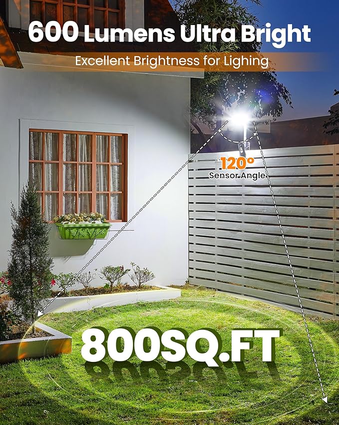 Clip On Solar Lights Outdoor, Motion Sensor Outdoor Lights, 92 LEDs 600LM Solar Fence Lights Outdoor Waterproof LED,Solar Lights for Fence, Deck, Gutter,Camping (1, Black-6000K)
