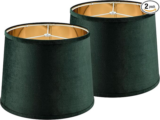 Green Fabric Lamp Shades Set of 2 Medium Lamp Shade-11×13×10 Inch, Lampshades fit with Spider for Table Lamps, Floor Replacement, Modern Farmhouse Lamp Shades，By GO&SO Hardback