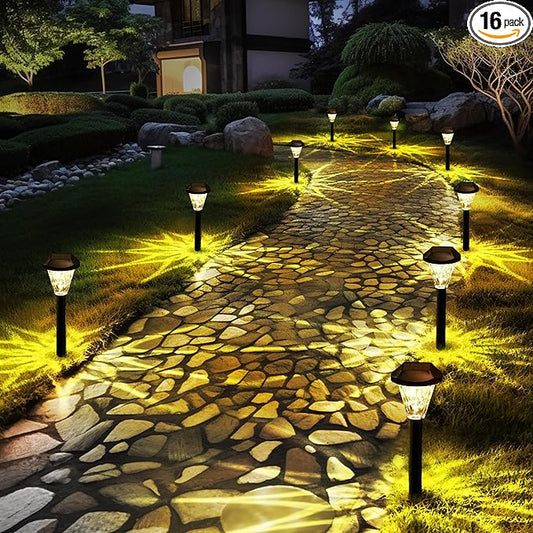 GIGALUMI 16 Pack Solar Lights Outdoor Waterproof,New Upgraded for Outside,Solar Outdoor Lights for Garden,Patio,Lawn,Yard and Landscape(Warm White)