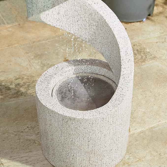 Glitzhome Outdoor Water Fountain with LED Light, Modren Curved Waterfall Fountain with Stone Planter, Faux Terrazzo Spiral Shaped Outdoor Fountains Water Feature for Garden Patio Deck Porch, 40.25”H