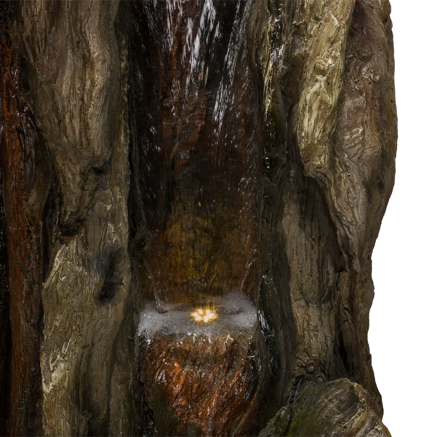 62" Rustic Outdoor Tree Trunk Waterfall Fountain with LED Lights