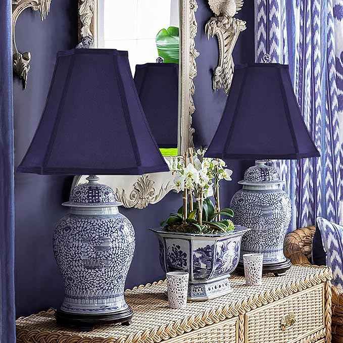 GO&SO Medium Blue Lampshades Square Cut Corner Lamp Shades for Floor and Table Lamps, 6.5x13.2x10.6", Blue, Natural Faux Silk Lampshade Bell Replacement, Handcrafted, Easy Assembly Required (Set of 2)