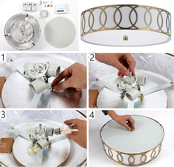 JONATHAN Y 12.25" Oil Rubbed Bronze Modern Metal LED Flush Mount Ceiling Light for Bedroom Hallway, White Linen Drum Shade with Geometric Fretwork, LED Bulbs Included (JYL3503C)
