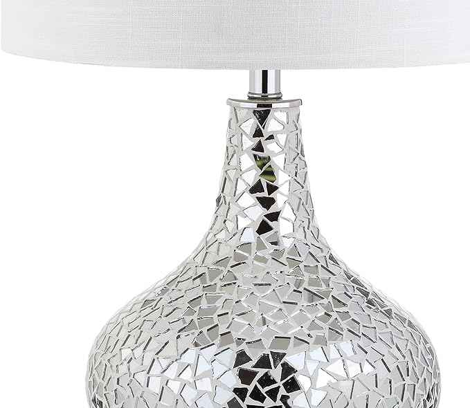 JONATHAN Y JYL1056A Emilia 26" Mirrored Mosaic LED Table Lamp Contemporary Glam Bedside Desk Nightstand Lamp for Bedroom Living Room Office College Bookcase LED Bulb Included, Silver