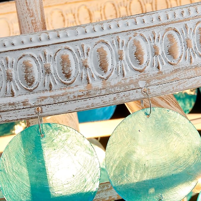 White Blue Capiz Shell Ceiling Light, Capiz Shell Chandeliers for Dining Room, Living Room, Bedroom, Hallway, D12.6'' × H13.4'', 3 * E12 Sockets, White Finish Frame & White Blue Shell - Aura Lighting