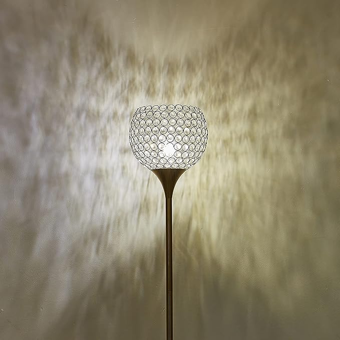 DFL Spherical Gold Crystal Floor Lamp, 8.7 inch Modern Standing Lamp with Elegant Shade , Tall Pole Accent Lighting for Living Room,Girl Bedroom, Dresser, Office, Foot Switch, LED Bulb Included - Aura Lighting