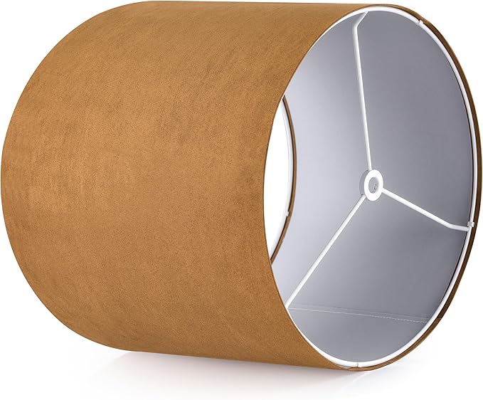 GOSO Set of 2 Medium Drum Lamp Shades Brown, Vintage Chamois Leather Cover Replacement,13 x13 x 10 (Spider) Fabric Velveteen Lamp Shade for Table Lamps and Floor Lampshades,Required Assembly