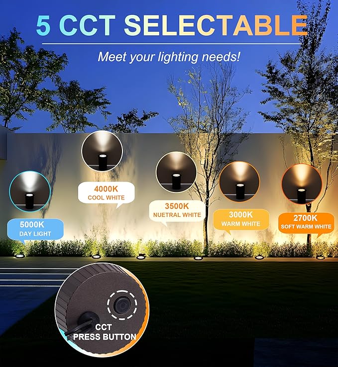 [6 Pack] CLOUDY BAY 9W LED Landscape Well Lights,2700K/3000K/3500K/4000K/5000K Selectable,Low Voltage 12V/24V Ground Lighting,Waterproof Outdoor In Ground Lights for Uplights,Transformer Excluded - Aura Lighting