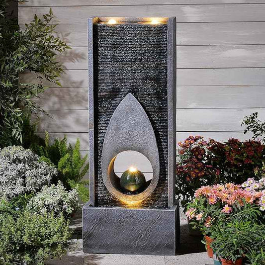 46.5" H Large Indoor Water Fountains - Modern Rectangular with Sphere - Waterfall Fountain for Indoor or Outdoor with LED Lights and Pump for Deck, Patio, Porch, Garden, Yard Decor