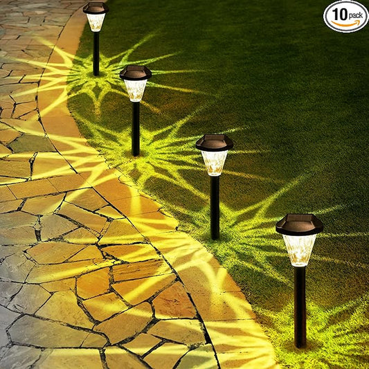 GIGALUMI 10 Pack Solar Lights Outdoor Waterproof,New Upgraded Solar Lights for Outside,Solar-Powered Garden Light, Outdoor for Patio,Lawn,Yard and Landscape(Warm White)