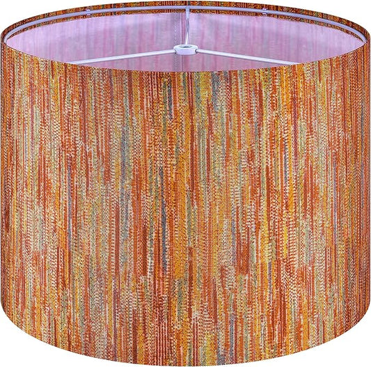 GO&SO 1 Pack Stripe Drum Lamp Shade Chroma Multi-Red- 13"x13"x10" (Spider) - Bohemia Style Replacement Lampshade for Table, Floor & Bedside Lamps -Handcrafted Natural Fabric Lamp Shade -Easy Assembly
