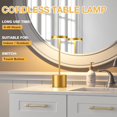 Cordless Rechargeable Table Lamp (Gold / 2 Pack)