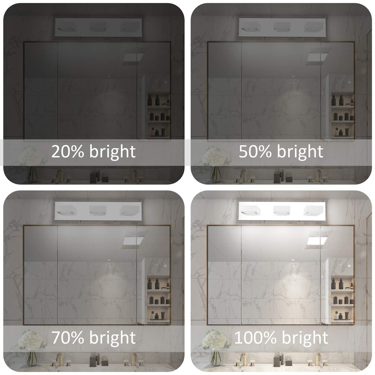 Dimmable LED Vanity Light Modern 3 Light Acrylic Stainless Steel for Bathroom Vanity Lighting Fixtures (Chrome-Dimmable / 20 inch)