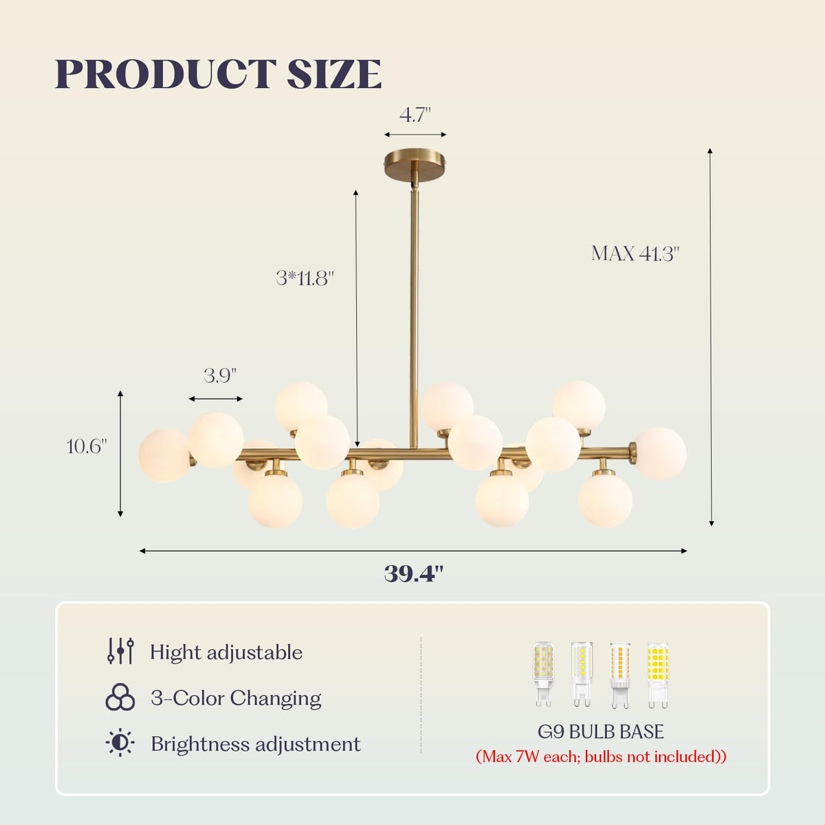 Mid Century Modern Chandelier Over Table (Gold-16 LIGHT / L39.4" x W10.6" (16 Lights))