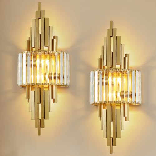 Gold Crystal Wall Sconces set of Two Mid (Gold Rectangular-2P)