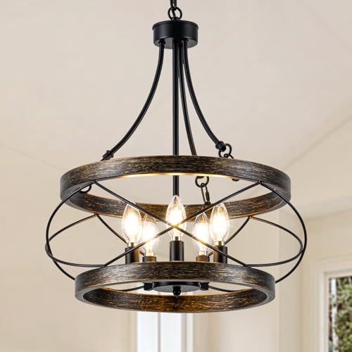5 Light Farmhouse Chandelier (Bronze / 17.72"【E12】)