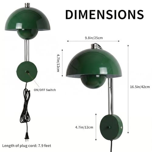 Mid Century Modern Bud Plug in Wall Sconces for Bedroom (Hunter Green)