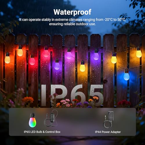 NR01 144ft Outdoor String Lights App Control Smart AI RGB IC W Light (144ft)