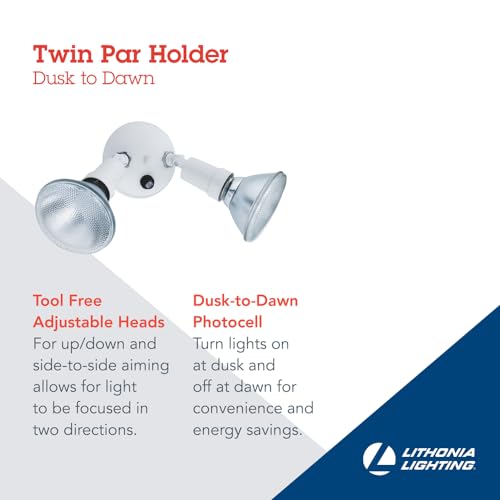 Dusk-to-Dawn Twin Par Outdoor Flood Light Holder, White (White / 1 Count (Pack of 1) / Dusk to Dawn Photocell)