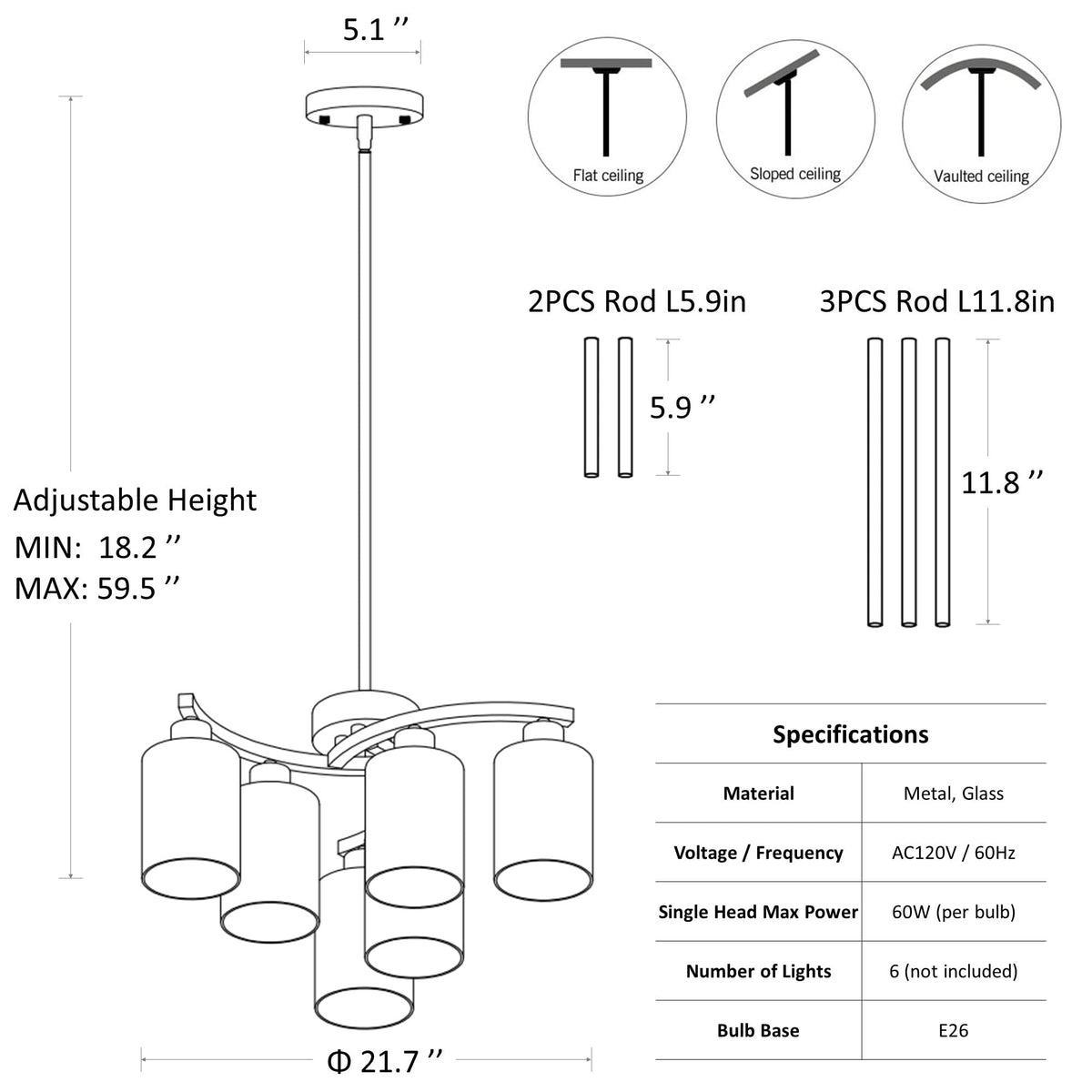 6 Light Brushed Nickel Chandeliers for Dining Room Light Fixtures Over Table (Brushed Nickel / 6-Light)