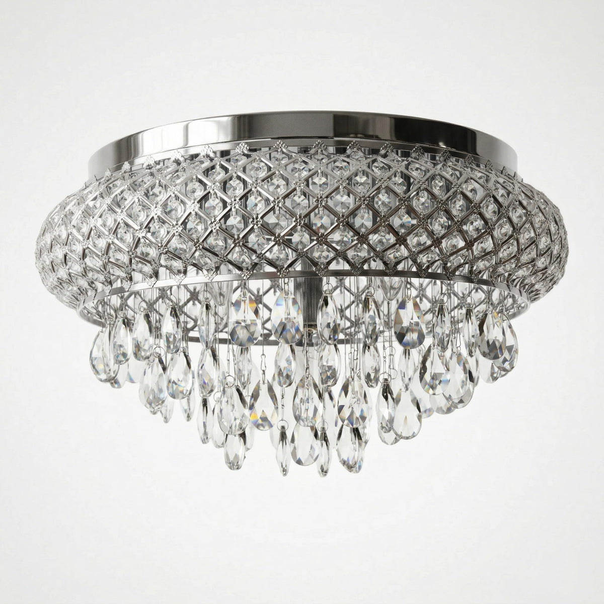 19.5'' Chrome Chandelier with Crystal Raindrop Prism (19.6"Wx11.3"H / Chrome)