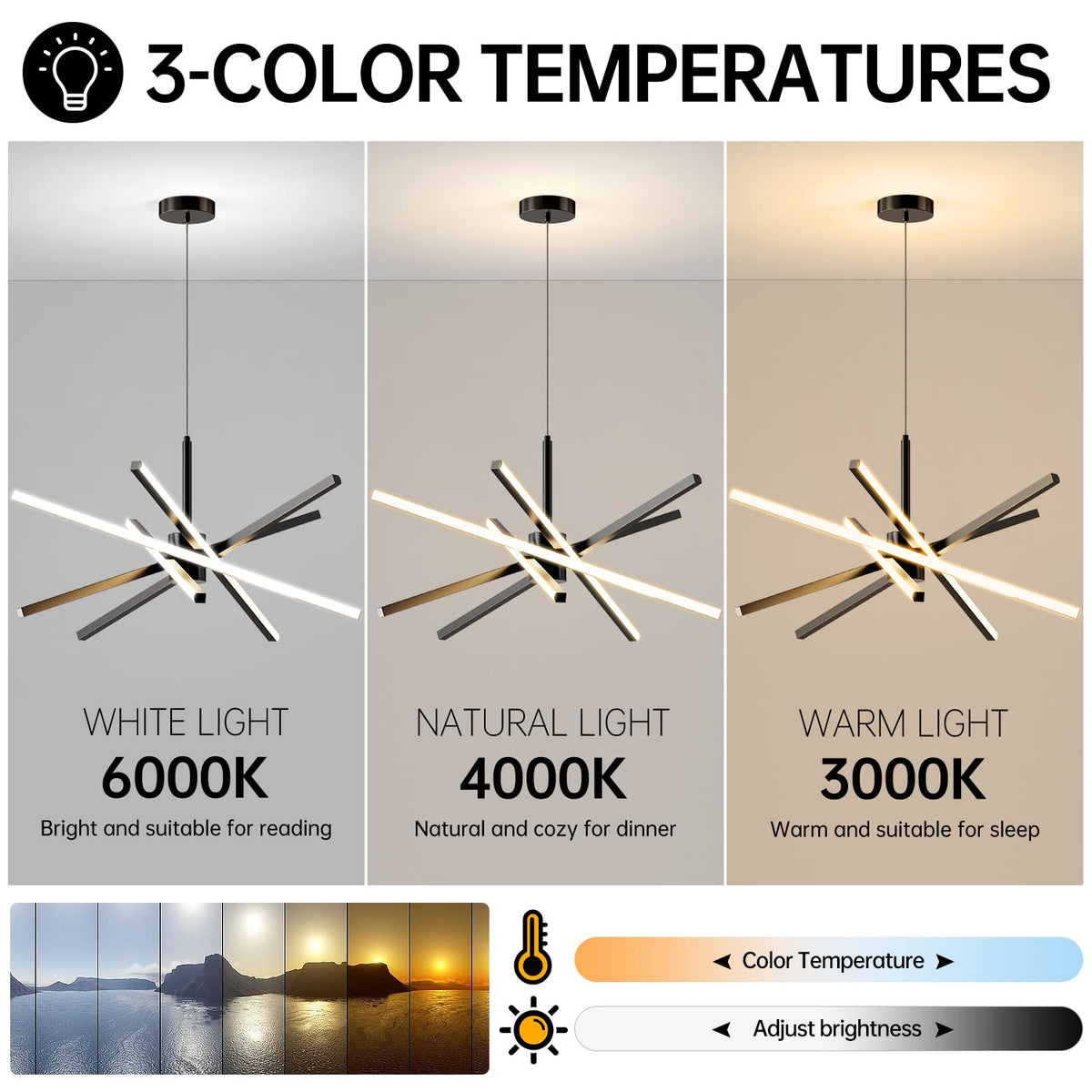 Modern Sputnik Chandelier Ceiling 82W LED Black Pendant Light Embedded Mount Chandeliers Dining Room Light Fixtures Over Table Dimmable with Remote Control for Living Room Kitchen Bedroom 31.5 inches (5-Lights Black)