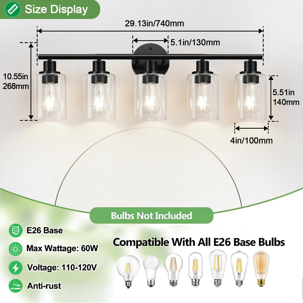 5 Light Bathroom Light Fixtures (Matte Black / 5-light)