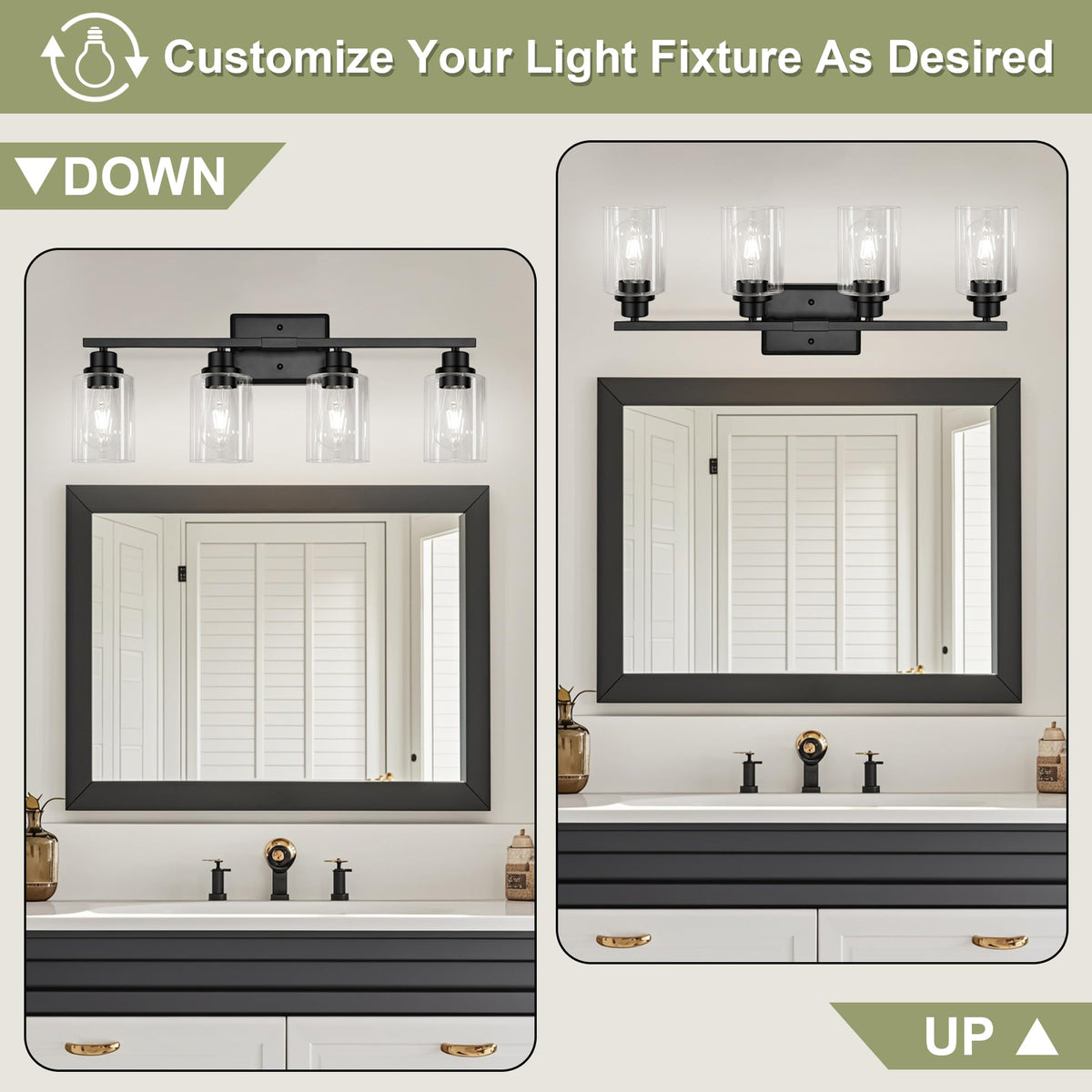 Modern Bathroom Light Fixtures (Black / 4 Light)