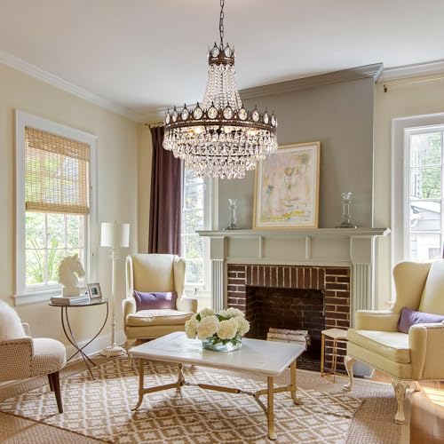 Vintage Crystal Chandeliers for Dining Room Light Fixture (D24"H27"- Antique Bronze)
