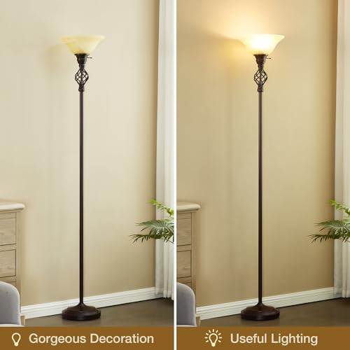 Torchiere Floor Lamp for Living Room (Brown, Yellow)
