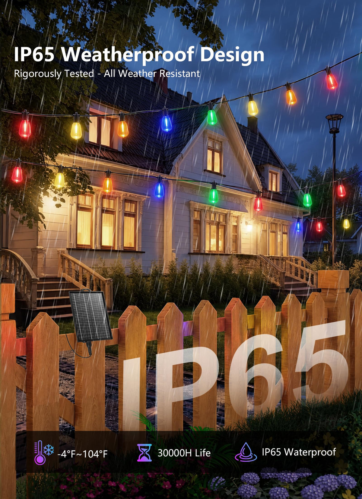 100FT Solar Christmas Lights Outdoor (100FT(31+2 Multicolor Sockets))