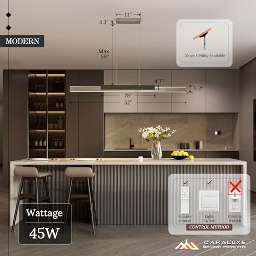 Modern LED Linear Pendant Light 52in Brushed Nickel Chandelier Dimmable (Nickel Wood / 51.2'')