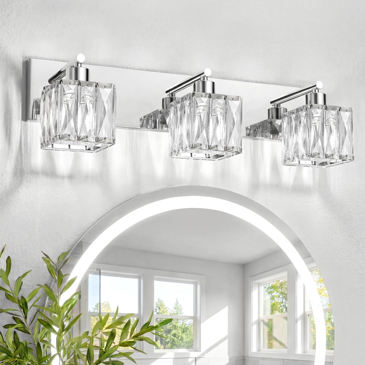 3 Light Crystal Bathroom Vanity Light Square (Polished Chrome-Square / 3 Light)